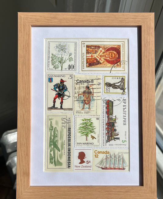 Framed Postage Stamp Collage