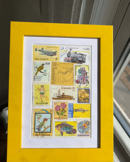 Framed Postage Stamp Collage