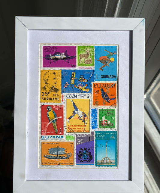 Framed Postage Stamp Collage