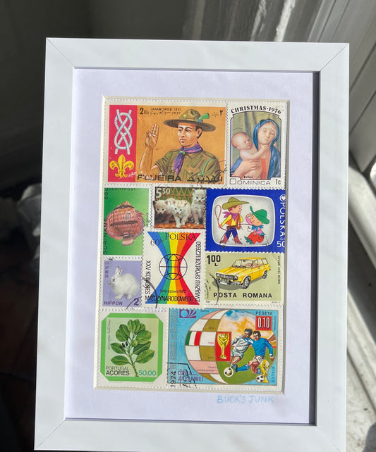 Framed Postage Stamp Collage