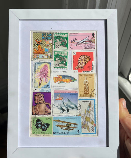Framed Postage Stamp Collage