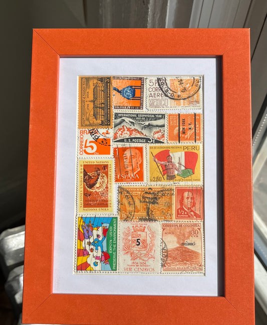 Framed Postage Stamp Collage