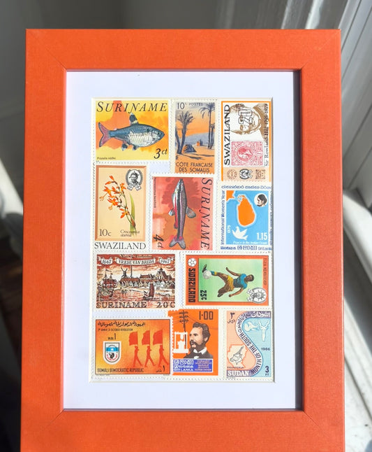 Framed Postage Stamp Collage