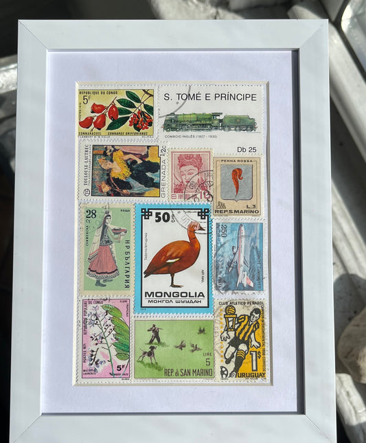 Framed Postage Stamp Collage