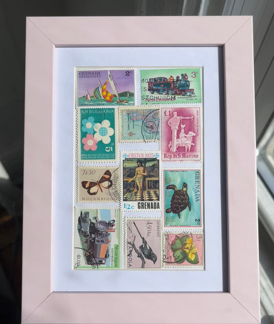Framed Postage Stamp Collage