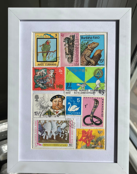 Framed Postage Stamp Collage