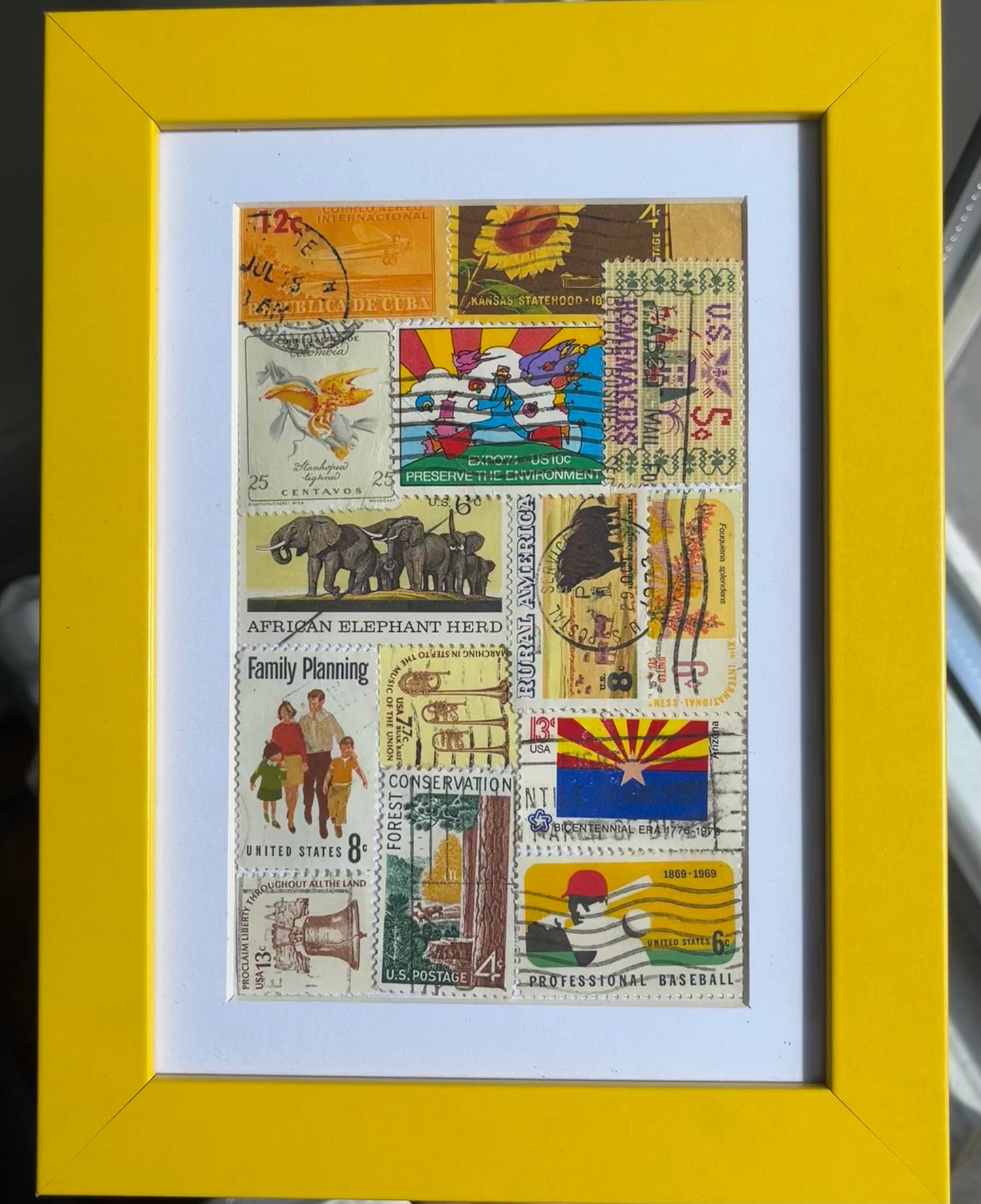 Framed Postage Stamp Collage