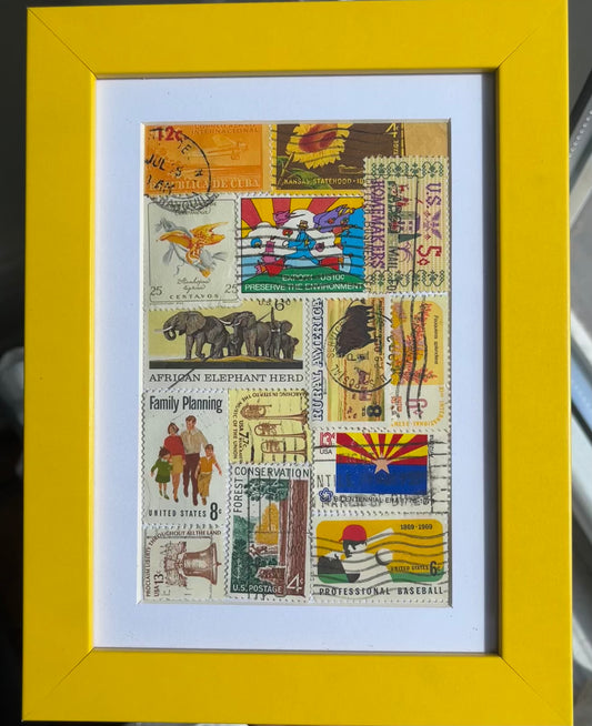Framed Postage Stamp Collage