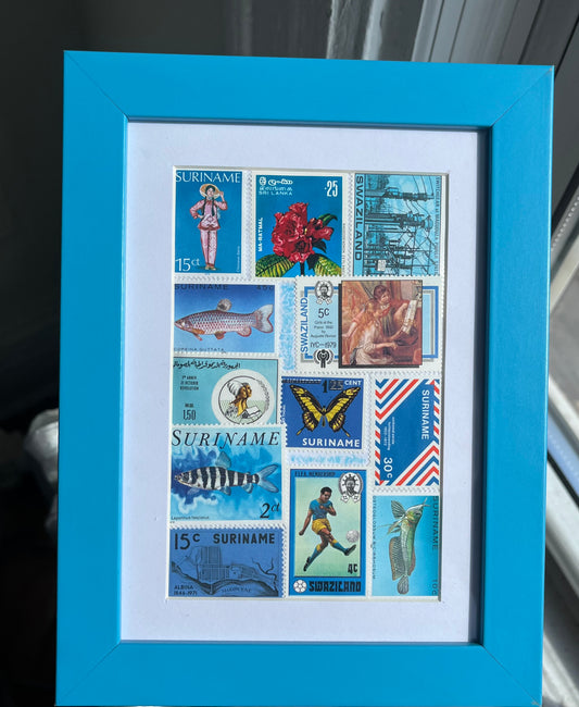 Framed Postage Stamp Collage